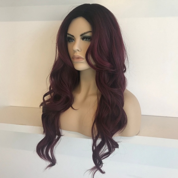 30" Side Part Burgundy Wavy Wig | Louisa - Picture 4 of 5
